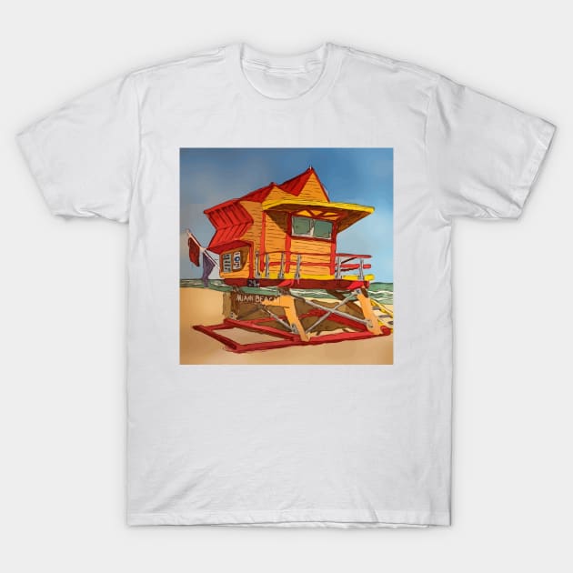 Cute Lifeguard tower in South Beach Miami Florida T-Shirt by WelshDesigns